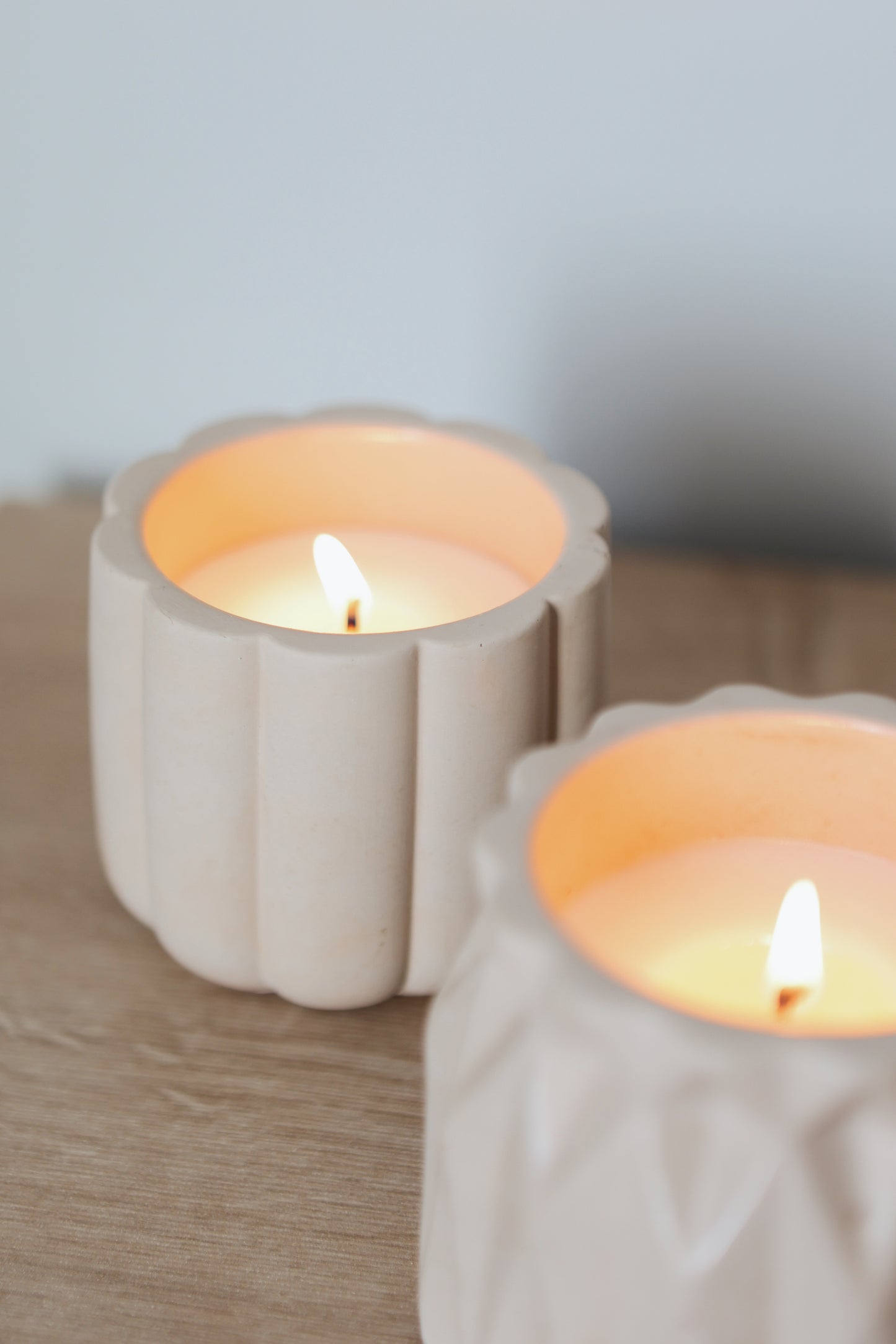 cement scalloped candle