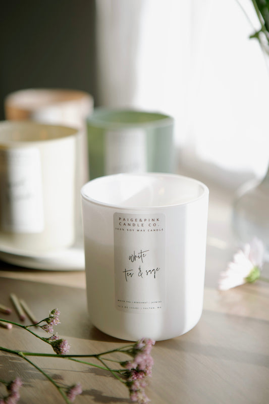 white tea & sage 12.5oz candle - seasonal