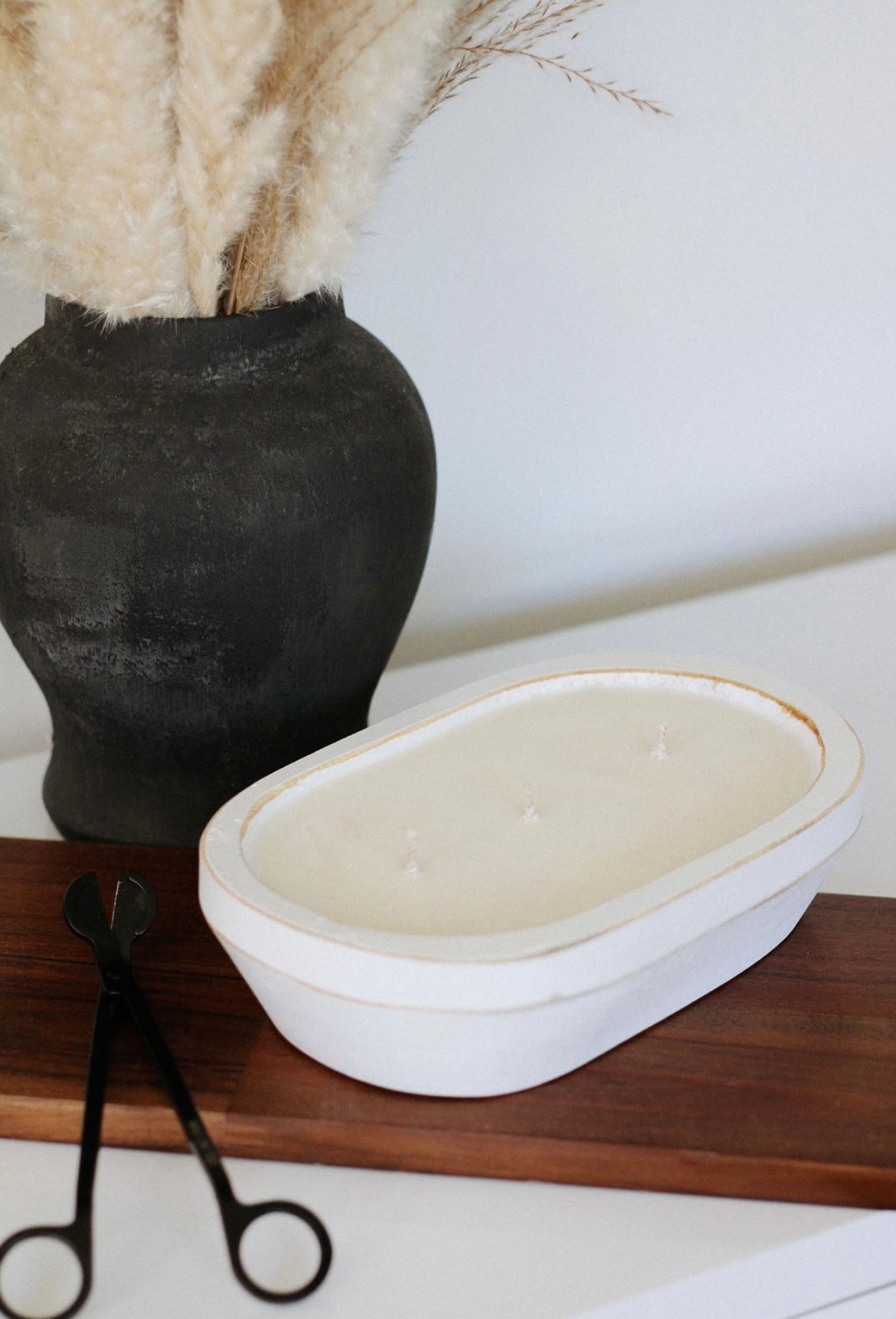 three wick white dough bowl candle